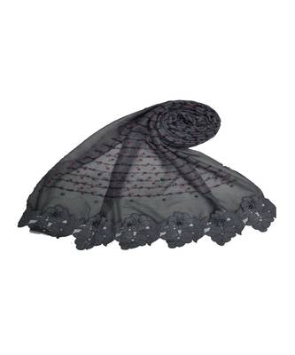 Rich Cotton Fabric - Designer Party Wear Ari Work Hijab - Flower Design and Pearls Over The Stole - Grey 1