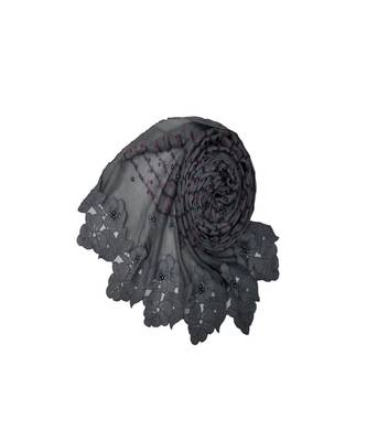 Rich Cotton Fabric - Designer Party Wear Ari Work Hijab - Flower Design and Pearls Over The Stole - Grey 3