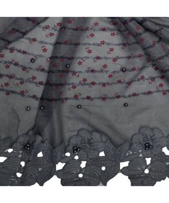 Rich Cotton Fabric - Designer Party Wear Ari Work Hijab - Flower Design and Pearls Over The Stole - Grey 4
