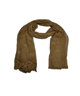 Best Selling Basic Hijab - Back To Basics - Fabric - Rich Cotton - Goldenish Finish Textured All Over The Stole - Brown 3