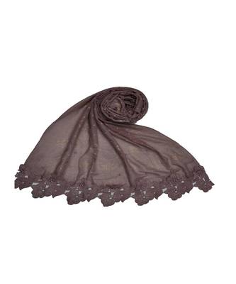 Best Selling Basic Hijab - Back To Basics - Fabric - Rich Cotton - Goldenish Finish Textured All Over The Stole - Purple 1