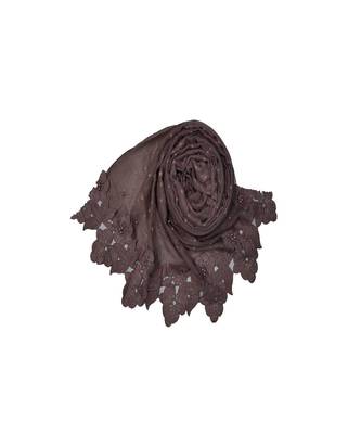 Best Selling Basic Hijab - Back To Basics - Fabric - Rich Cotton - Goldenish Finish Textured All Over The Stole - Purple 2