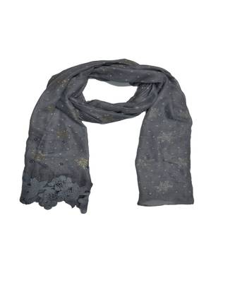 Best Selling Basic Hijab - Back To Basics - Fabric - Rich Cotton - Goldenish Finish Textured All Over The Stole - Grey 3
