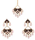 I Jewels Gold Plated Traditional Kundan Meenakari & Pearl Earrings & Maang Tikka Set for Women (TE2500B)