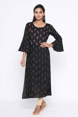 Ardozaa Women's Rayon Printed Straight Kurta (Black) 1