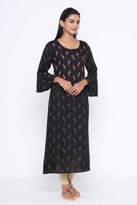 Ardozaa Women's Rayon Printed Straight Kurta (Black) 2