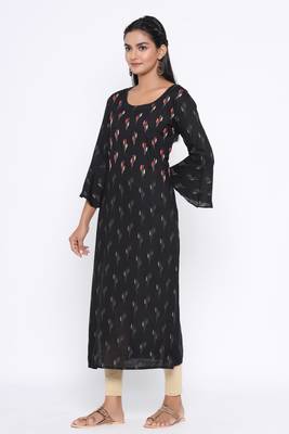 Ardozaa Women's Rayon Printed Straight Kurta (Black) 3