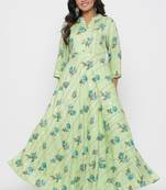 Ardozaa Women's Rayon Printed Flared Long Dress Gown (Green)