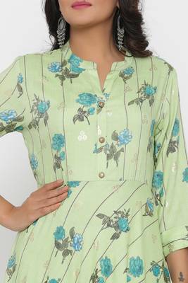 Ardozaa Women's Rayon Printed Flared Long Dress Gown (Green) 4