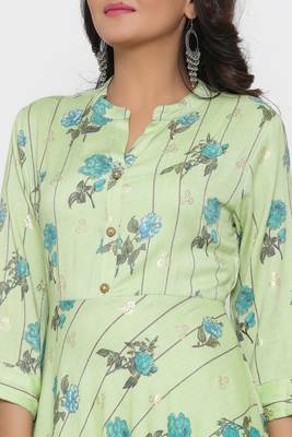 Ardozaa Women's Rayon Printed Flared Long Dress Gown (Green) 5