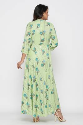 Ardozaa Women's Rayon Printed Flared Long Dress Gown (Green) 6