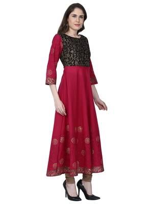 Varkha Fashion Cotton Round Neck Anarkali Kurta 1
