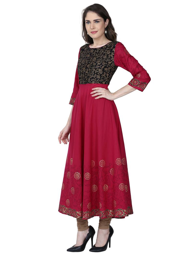 Varkha Fashion Cotton Round Neck Anarkali Kurta
