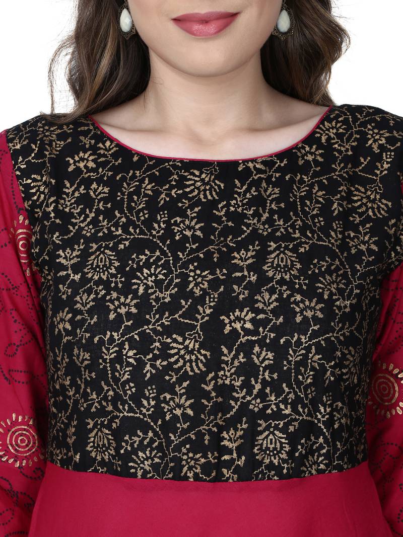 Varkha Fashion Cotton Round Neck Anarkali Kurta