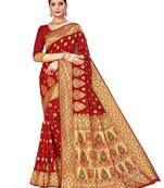 Mehrang Multicolor silk woven sarees with Blouse (Red)