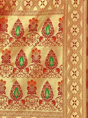 Mehrang Multicolor silk woven sarees with Blouse (Red) 4