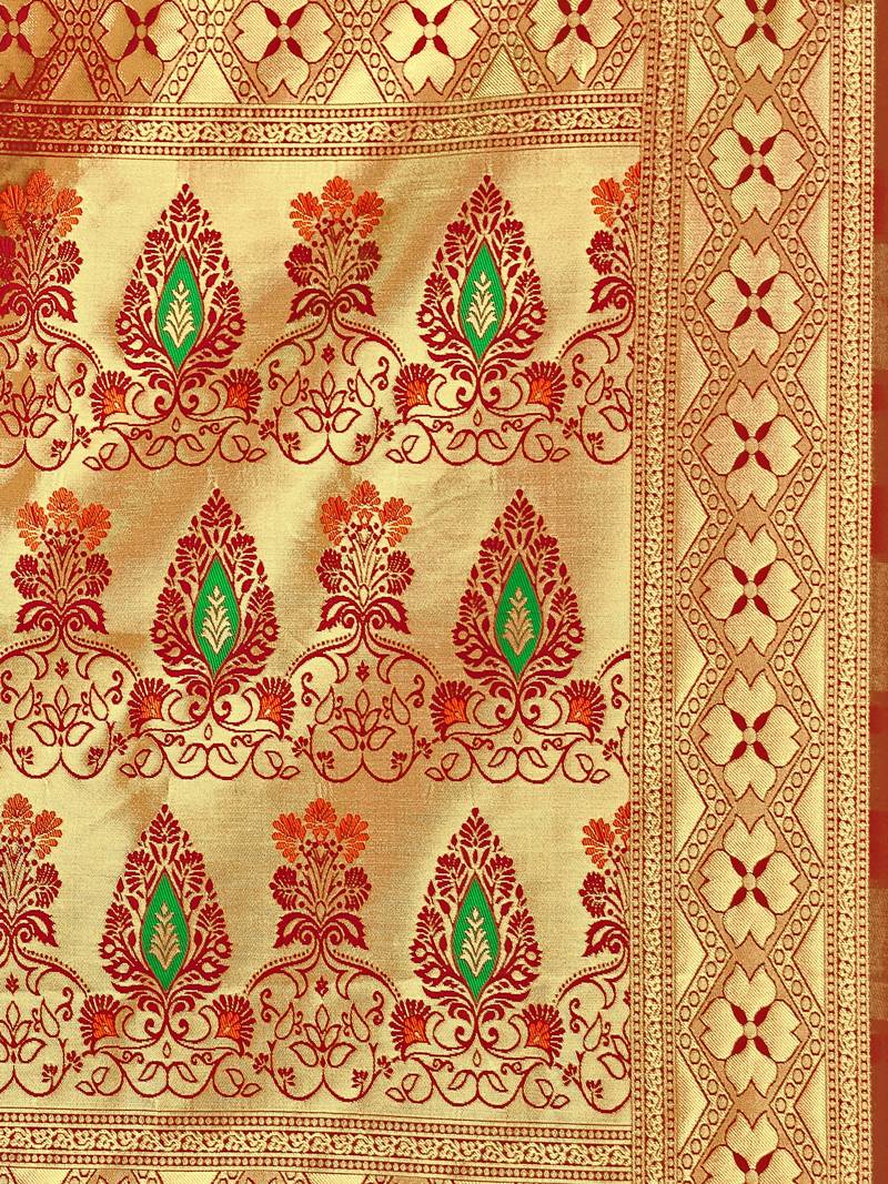 Mehrang Multicolor silk woven sarees with Blouse (Red)