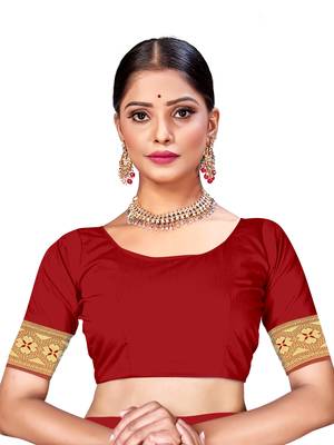 Mehrang Multicolor silk woven sarees with Blouse (Red) 5