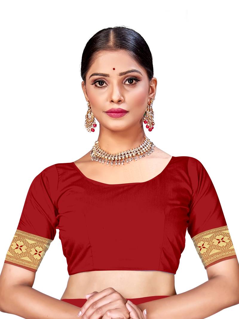 Mehrang Multicolor silk woven sarees with Blouse (Red)