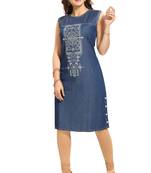 Blue printed cotton kurtas-and-kurtis