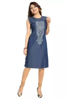 Blue printed cotton kurtas-and-kurtis