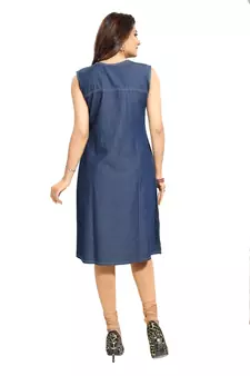 Blue printed cotton kurtas-and-kurtis