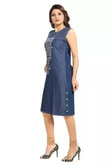 Blue printed cotton kurtas-and-kurtis