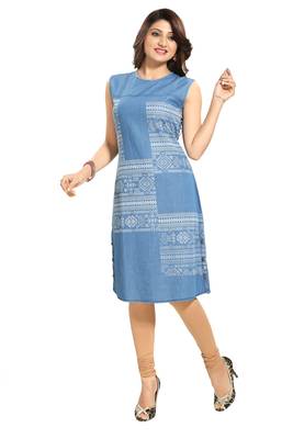 Blue printed cotton kurtas-and-kurtis 1