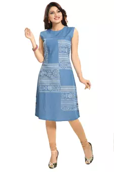 Blue printed cotton kurtas-and-kurtis