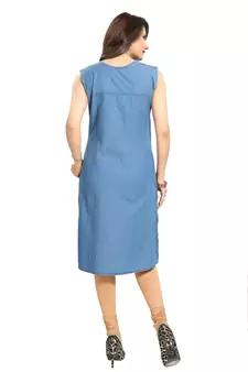 Blue printed cotton kurtas-and-kurtis