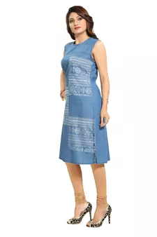 Blue printed cotton kurtas-and-kurtis