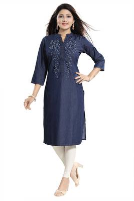 Blue plain cotton kurtas-and-kurtis 1