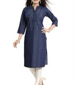 Blue plain cotton kurtas-and-kurtis