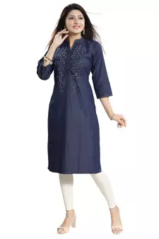 Blue plain cotton kurtas-and-kurtis