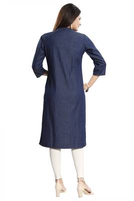 Blue plain cotton kurtas-and-kurtis 3