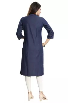 Blue plain cotton kurtas-and-kurtis