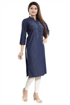 Blue plain cotton kurtas-and-kurtis 4