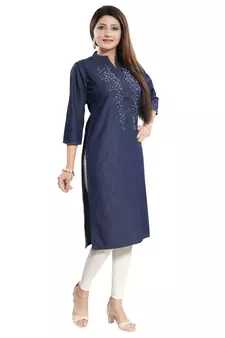 Blue plain cotton kurtas-and-kurtis