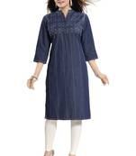 Blue embroidered cotton kurtas-and-kurtis