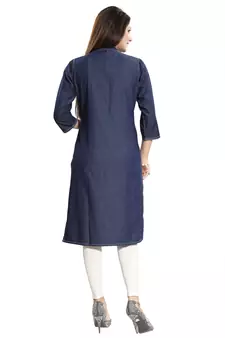 Blue embroidered cotton kurtas-and-kurtis