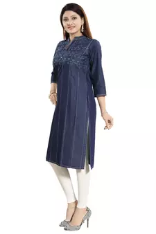 Blue embroidered cotton kurtas-and-kurtis