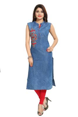 Blue embroidered cotton kurtas-and-kurtis 1