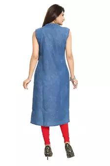 Blue embroidered cotton kurtas-and-kurtis
