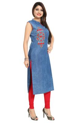 Blue embroidered cotton kurtas-and-kurtis 4