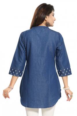 Blue printed cotton short-kurtis 3