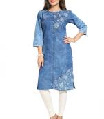Blue printed cotton kurtas-and-kurtis