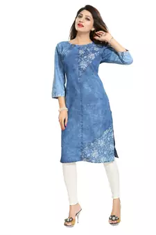 Blue printed cotton kurtas-and-kurtis