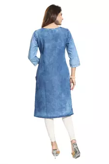 Blue printed cotton kurtas-and-kurtis