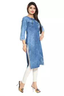 Blue printed cotton kurtas-and-kurtis