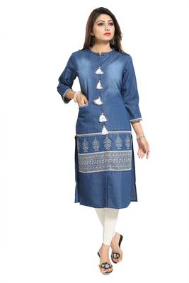 Blue printed cotton kurtas-and-kurtis 1